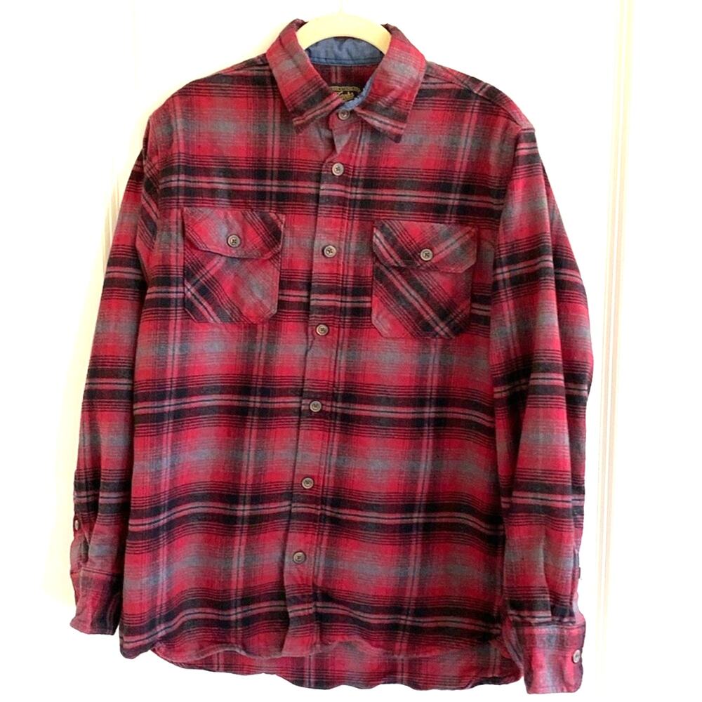 Boys Medium Thick Plaid Flannel Red and Black